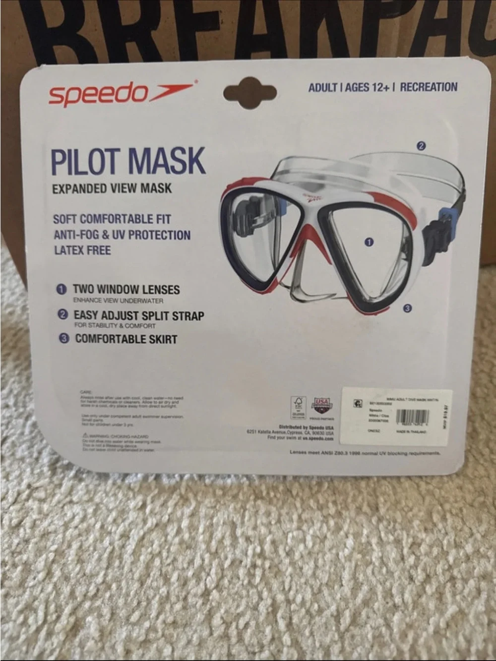 Speedo Pilot Swim Mask - White with Red & Navy Accents
